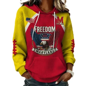 Maryland Terrapins x Freedom American Women's Waffle Knit Pullover Hoodie Limited