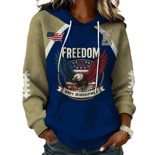 Navy Midshipmen x Freedom American Women's Waffle Knit Pullover Hoodie Limited