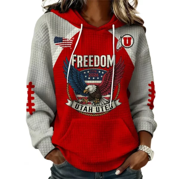 Utah Utes x Freedom American Women's Waffle Knit Pullover Hoodie Limited