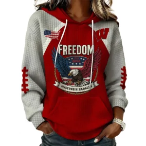 Wisconsin Badgers x Freedom American Women's Waffle Knit Pullover Hoodie Limited
