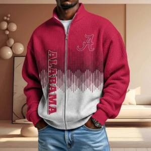 Alabama Crimson Tide Men’s Full Zip Waffle Knit Long Sleeve Sweatshirt Limited