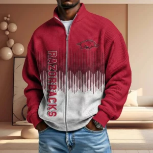 Arkansas Razorbacks Men’s Full Zip Waffle Knit Long Sleeve Sweatshirt Limited