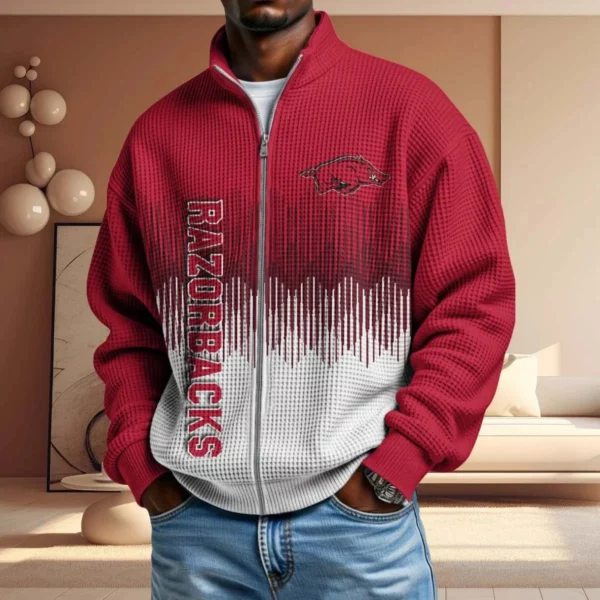 Arkansas Razorbacks Men’s Full Zip Waffle Knit Long Sleeve Sweatshirt Limited