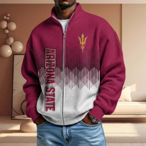 Arizona State Sun Devils Men’s Full Zip Waffle Knit Long Sleeve Sweatshirt Limited