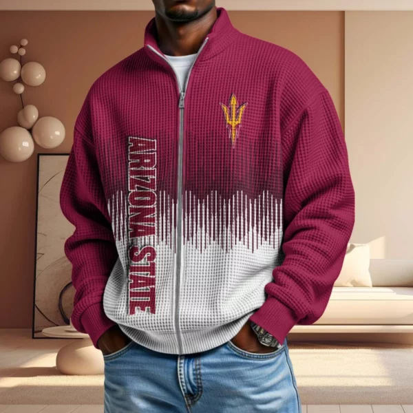 Arizona State Sun Devils Men’s Full Zip Waffle Knit Long Sleeve Sweatshirt Limited