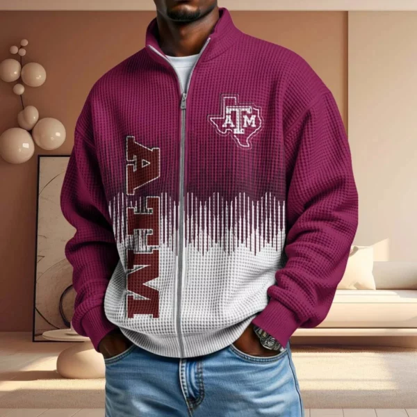 Texas A&M Aggies Men’s Full Zip Waffle Knit Long Sleeve Sweatshirt Limited