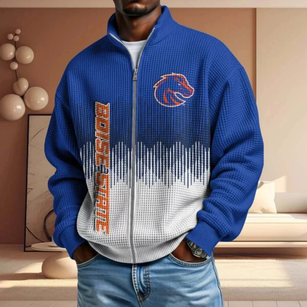 Boise State Broncos Men’s Full Zip Waffle Knit Long Sleeve Sweatshirt Limited