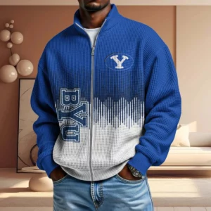 BYU Cougars Men’s Full Zip Waffle Knit Long Sleeve Sweatshirt Limited