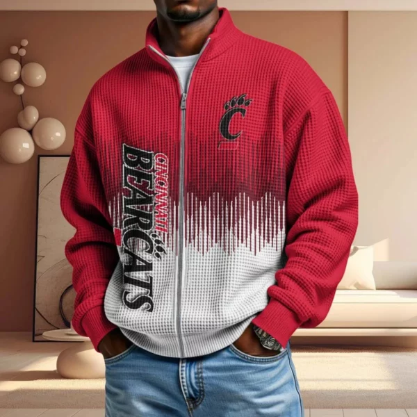 Cincinnati Bearcats Men’s Full Zip Waffle Knit Long Sleeve Sweatshirt Limited