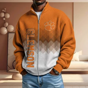 Clemson Tigers Men’s Full Zip Waffle Knit Long Sleeve Sweatshirt Limited