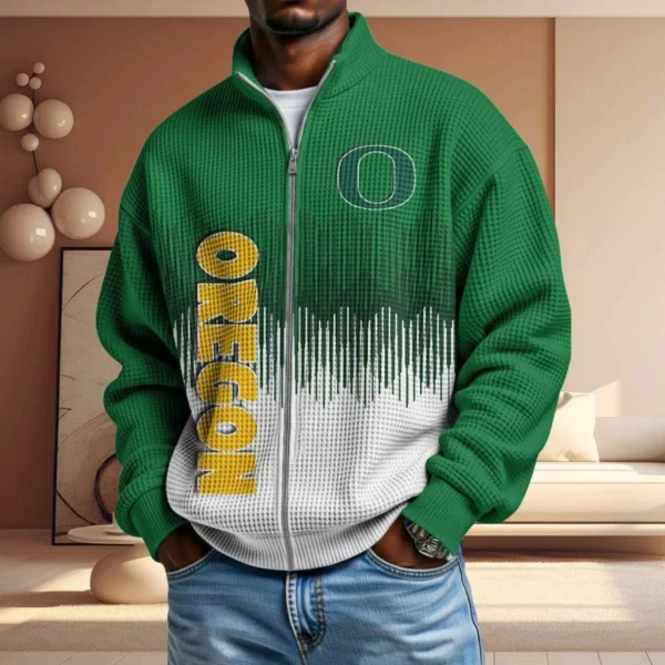 Oregon Ducks Men’s Full Zip Waffle Knit Long Sleeve Sweatshirt Limited