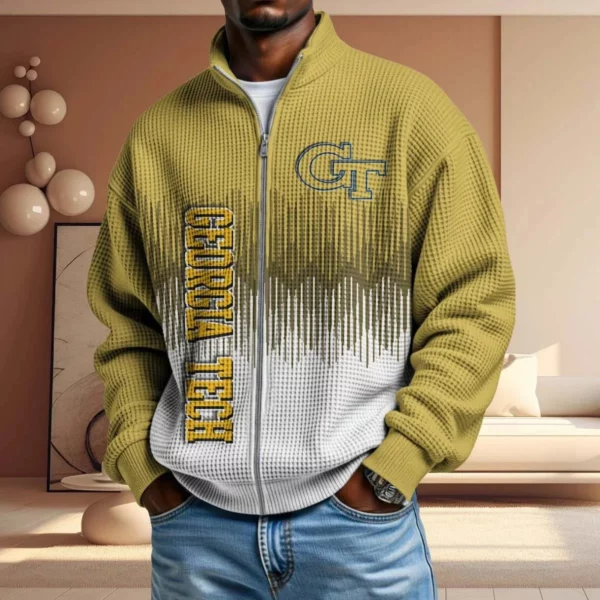 Georgia Tech Yellow Jackets Men’s Full Zip Waffle Knit Long Sleeve Sweatshirt Limited