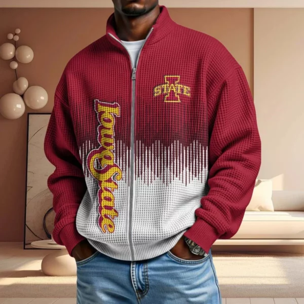 Iowa State Cyclones Men’s Full Zip Waffle Knit Long Sleeve Sweatshirt Limited