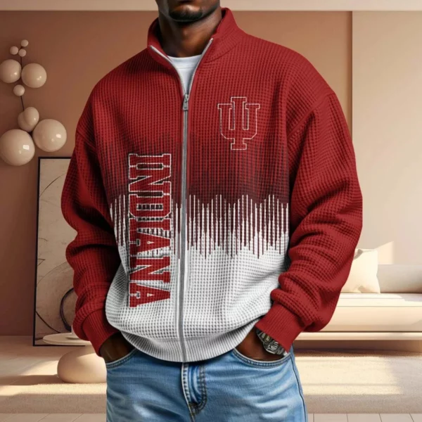 Indiana Hoosiers Men’s Full Zip Waffle Knit Long Sleeve Sweatshirt Limited