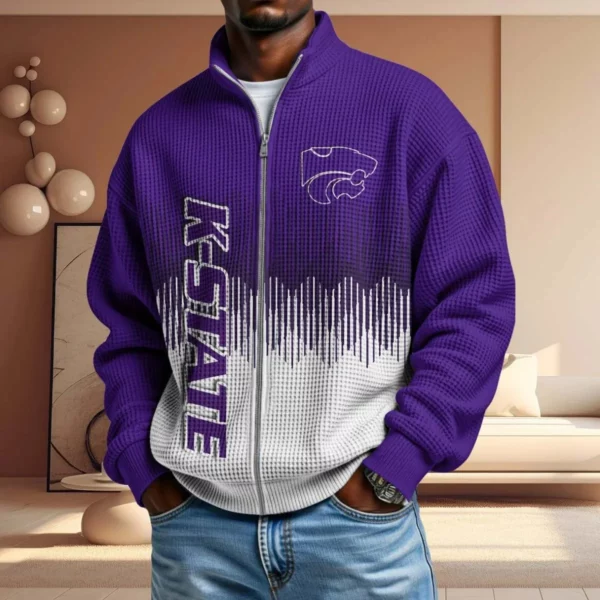 Kansas State Wildcats Men’s Full Zip Waffle Knit Long Sleeve Sweatshirt Limited