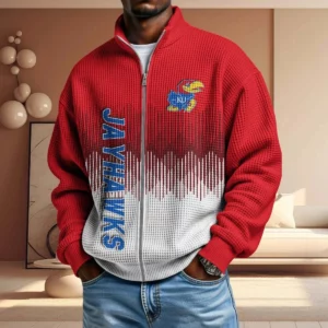 Kansas Jayhawks Men’s Full Zip Waffle Knit Long Sleeve Sweatshirt Limited