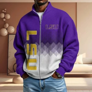 LSU Tigers Men’s Full Zip Waffle Knit Long Sleeve Sweatshirt Limited