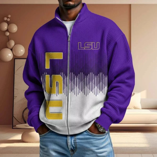 LSU Tigers Men’s Full Zip Waffle Knit Long Sleeve Sweatshirt Limited