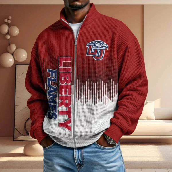 Liberty Flames Men’s Full Zip Waffle Knit Long Sleeve Sweatshirt Limited