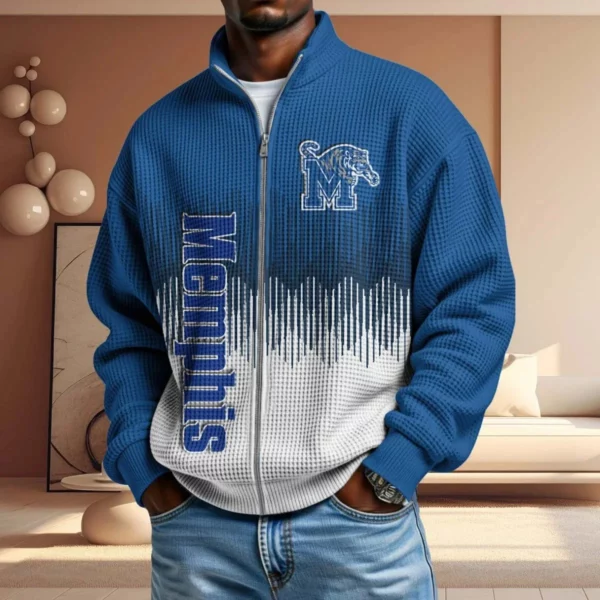 Memphis Tigers Men’s Full Zip Waffle Knit Long Sleeve Sweatshirt Limited