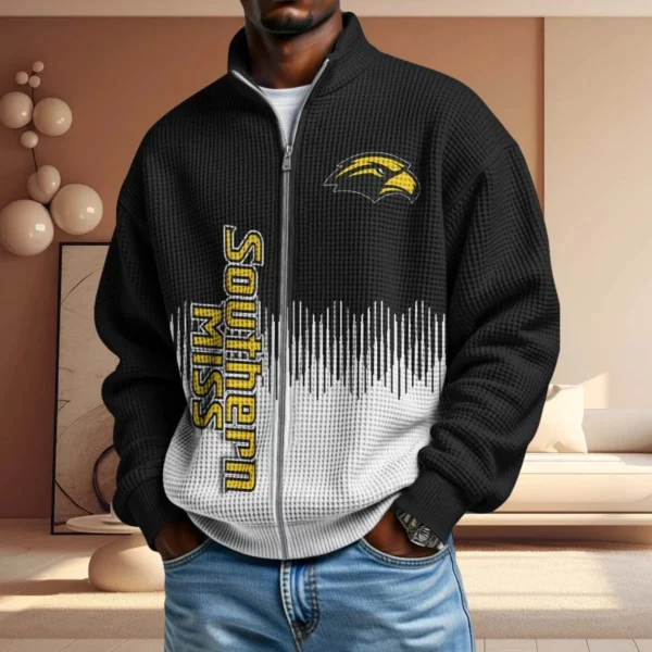 Southern Miss Golden Eagles Men’s Full Zip Waffle Knit Long Sleeve Sweatshirt Limited