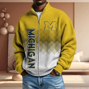Michigan Wolverines Men’s Full Zip Waffle Knit Long Sleeve Sweatshirt Limited