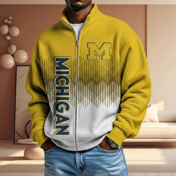 Michigan Wolverines Men’s Full Zip Waffle Knit Long Sleeve Sweatshirt Limited