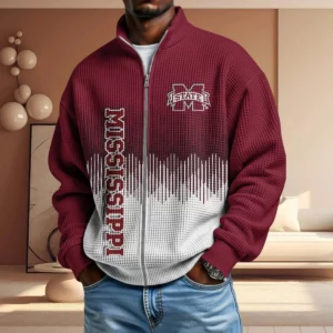 Mississippi State Bulldogs Men’s Full Zip Waffle Knit Long Sleeve Sweatshirt Limited