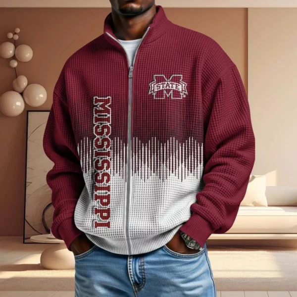 Mississippi State Bulldogs Men’s Full Zip Waffle Knit Long Sleeve Sweatshirt Limited