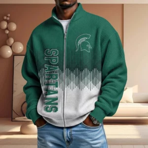 Michigan State Spartans Men’s Full Zip Waffle Knit Long Sleeve Sweatshirt Limited