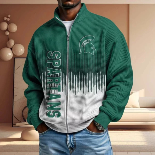 Michigan State Spartans Men’s Full Zip Waffle Knit Long Sleeve Sweatshirt Limited