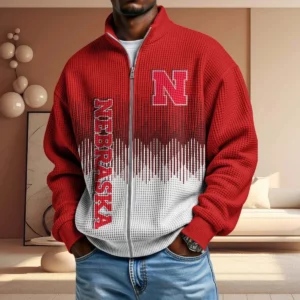 Nebraska Cornhuskers Men’s Full Zip Waffle Knit Long Sleeve Sweatshirt Limited