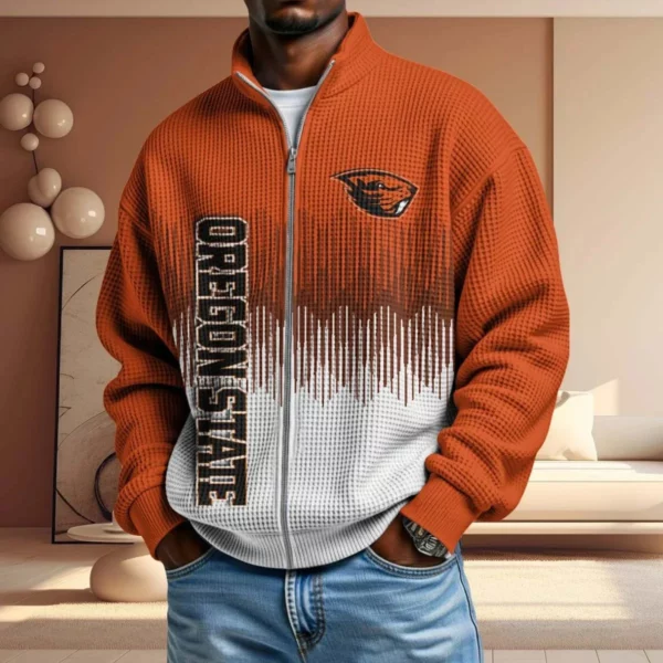 Oregon State Beavers Men’s Full Zip Waffle Knit Long Sleeve Sweatshirt Limited
