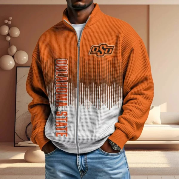 Oklahoma State Cowboys Men’s Full Zip Waffle Knit Long Sleeve Sweatshirt Limited