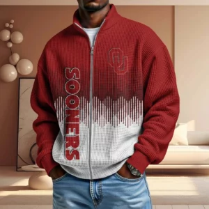 Oklahoma Sooners Men’s Full Zip Waffle Knit Long Sleeve Sweatshirt Limited