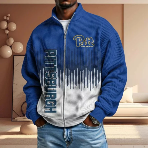Pittsburgh Panthers Men’s Full Zip Waffle Knit Long Sleeve Sweatshirt Limited