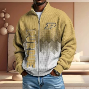 Purdue Boilermakers Men’s Full Zip Waffle Knit Long Sleeve Sweatshirt Limited