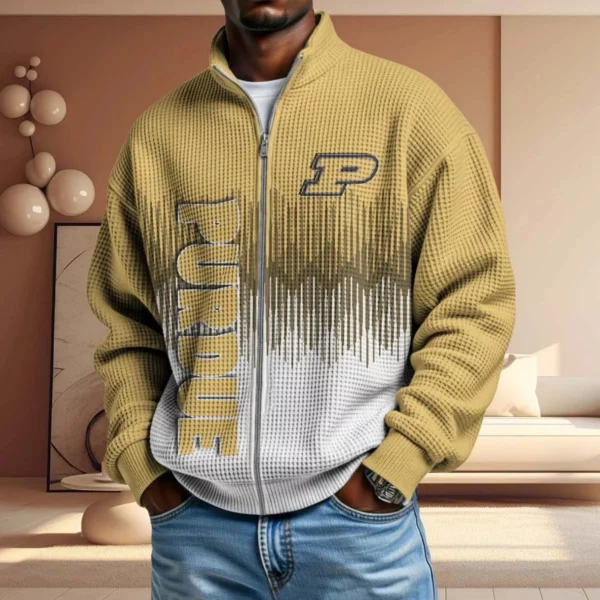Purdue Boilermakers Men’s Full Zip Waffle Knit Long Sleeve Sweatshirt Limited