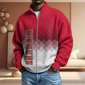 Rutgers Scarlet Knights Men’s Full Zip Waffle Knit Long Sleeve Sweatshirt Limited