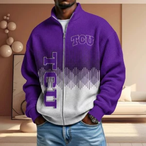 TCU Horned Frogs Men’s Full Zip Waffle Knit Long Sleeve Sweatshirt Limited