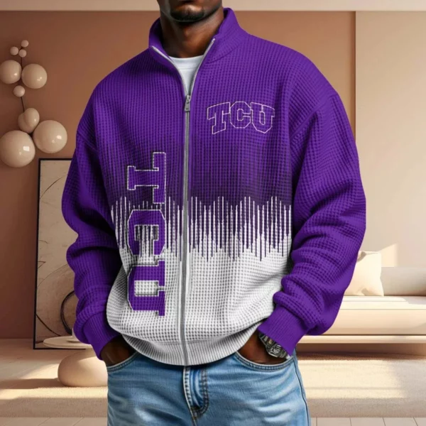 TCU Horned Frogs Men’s Full Zip Waffle Knit Long Sleeve Sweatshirt Limited