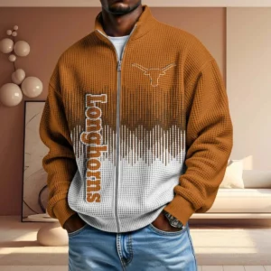 Texas Longhorns Men’s Full Zip Waffle Knit Long Sleeve Sweatshirt Limited