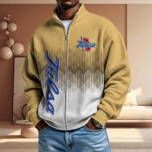 Tulsa Golden Hurricane Men’s Full Zip Waffle Knit Long Sleeve Sweatshirt Limited