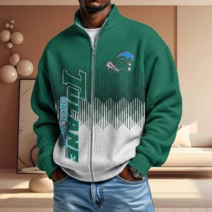 Tulane Green Wave Men’s Full Zip Waffle Knit Long Sleeve Sweatshirt Limited