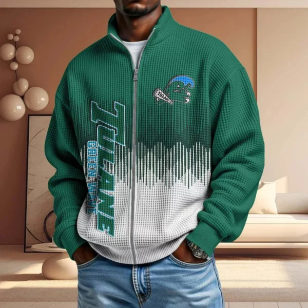 Tulane Green Wave Men’s Full Zip Waffle Knit Long Sleeve Sweatshirt Limited