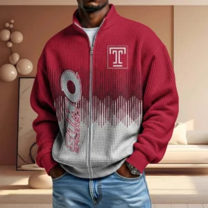 Temple Owls Men’s Full Zip Waffle Knit Long Sleeve Sweatshirt Limited