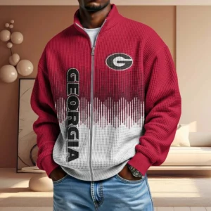 Georgia Bulldogs Men’s Full Zip Waffle Knit Long Sleeve Sweatshirt Limited
