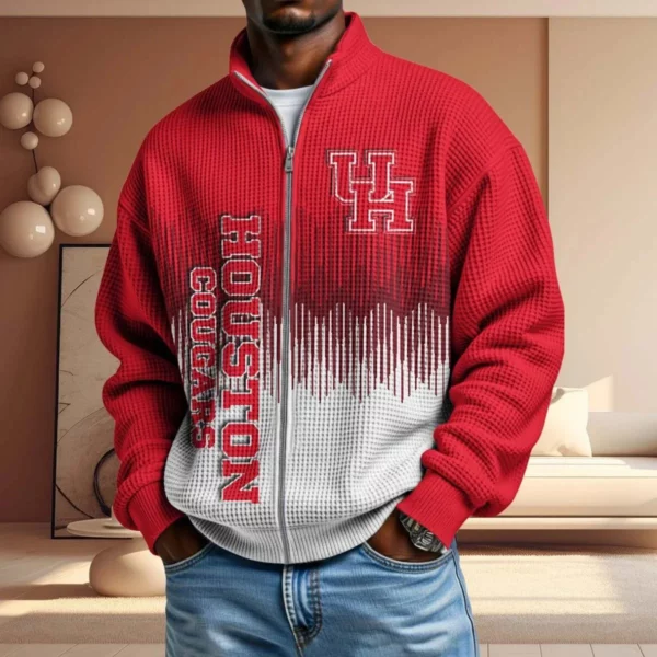 Houston Cougars Men’s Full Zip Waffle Knit Long Sleeve Sweatshirt Limited