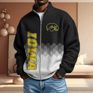 Iowa Hawkeyes Men’s Full Zip Waffle Knit Long Sleeve Sweatshirt Limited