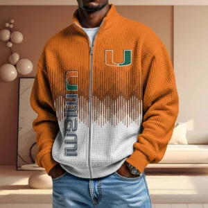 Miami Hurricanes Men’s Full Zip Waffle Knit Long Sleeve Sweatshirt Limited